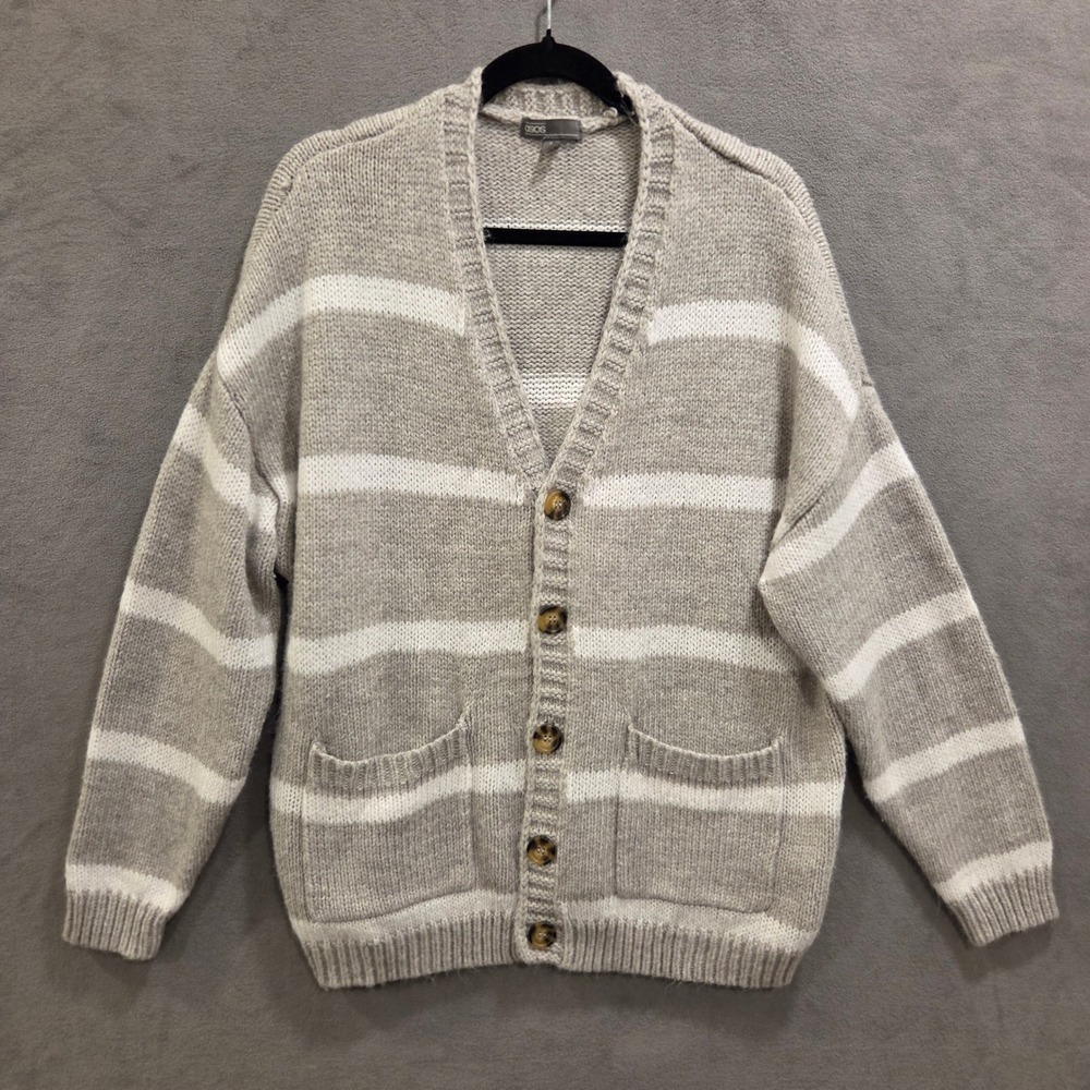 ASOS Striped Cardigan Sweater‎ Womens XL Oversized Chunky Casual Coastal Preppy
